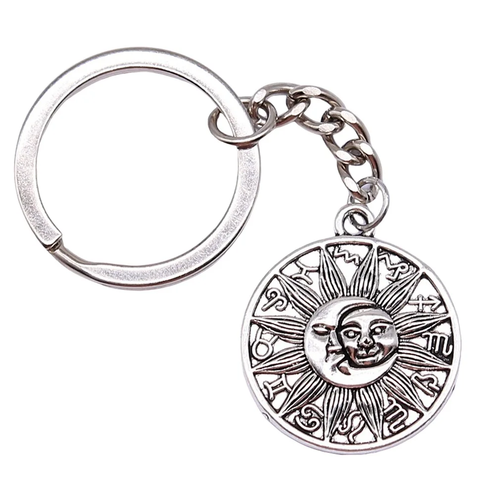 Souvenirs Gift Men Keychain 2 Colors 28x25mm Moon And Sun Zodiac Pendant Keyring