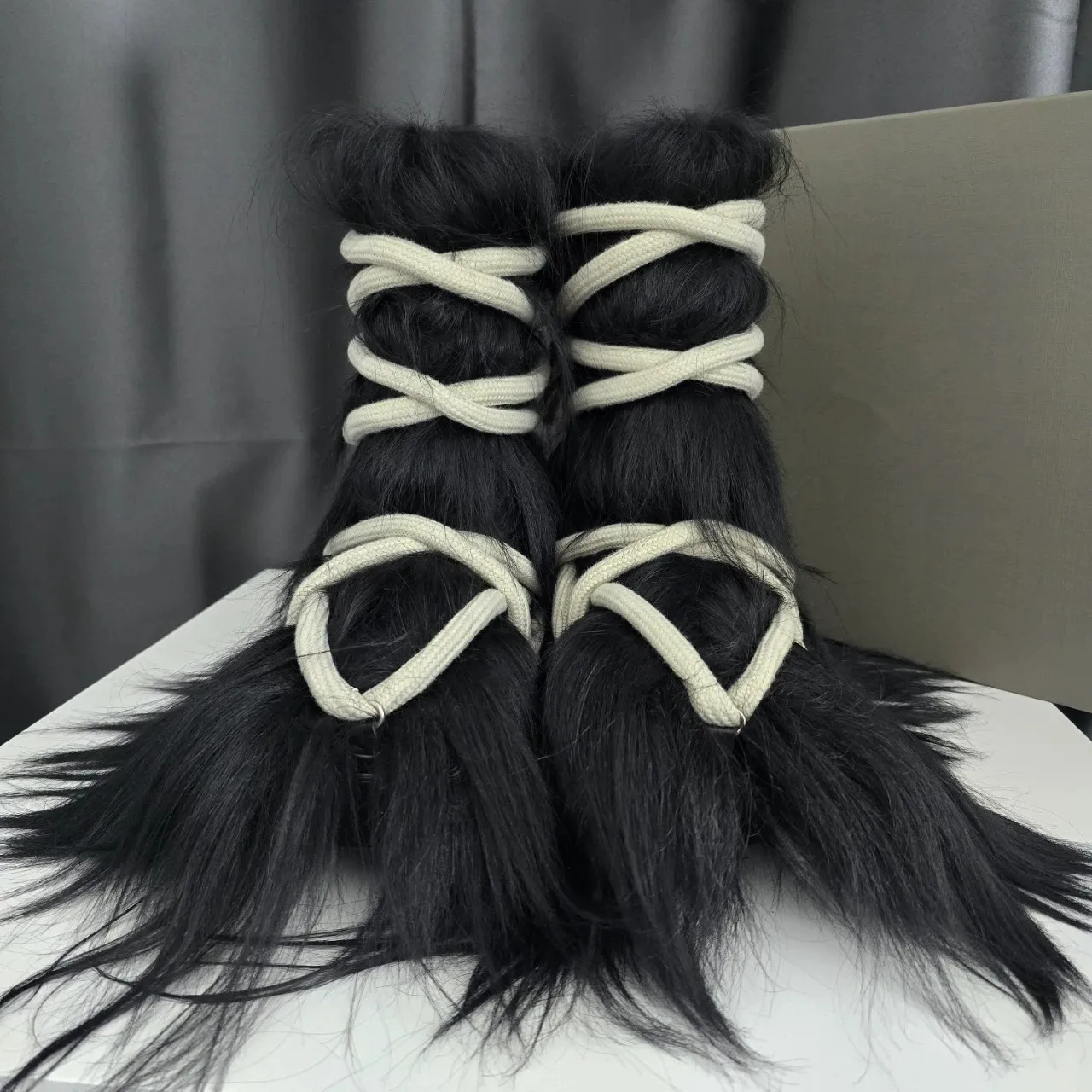 

Customized Exclusive Handmade Real Horse Fur Crazy-Lace Mage Lace Bogun Octopus Sole High Top Snow Boots