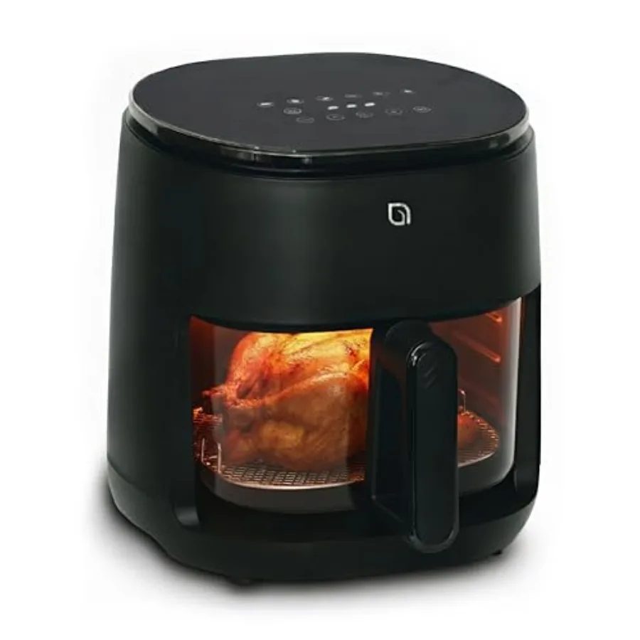 

Eco Series 6 in 1 Air Fryer with Glass Basket 5 Quart Non Toxic Glass Air Fryer w Digital Display 430F Max Temp Preheat Keep Wa