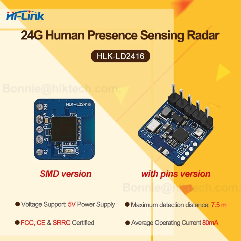 Free Shipping New 24G Radar Module HLK-LD2416 Built-in Antenna Human Presence Detection Motion & Static 14x14mm for Smart Home