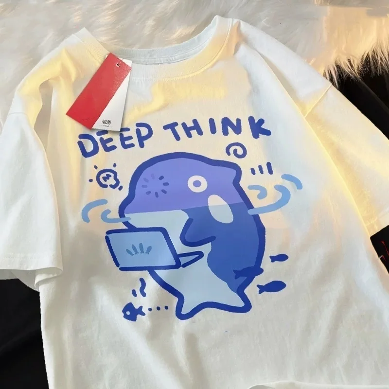 Working Whale Print Men's Short Sleeve T-Shirt Plus Size 100%Cotton Breathable Lightweight Casual Professional Style 2025