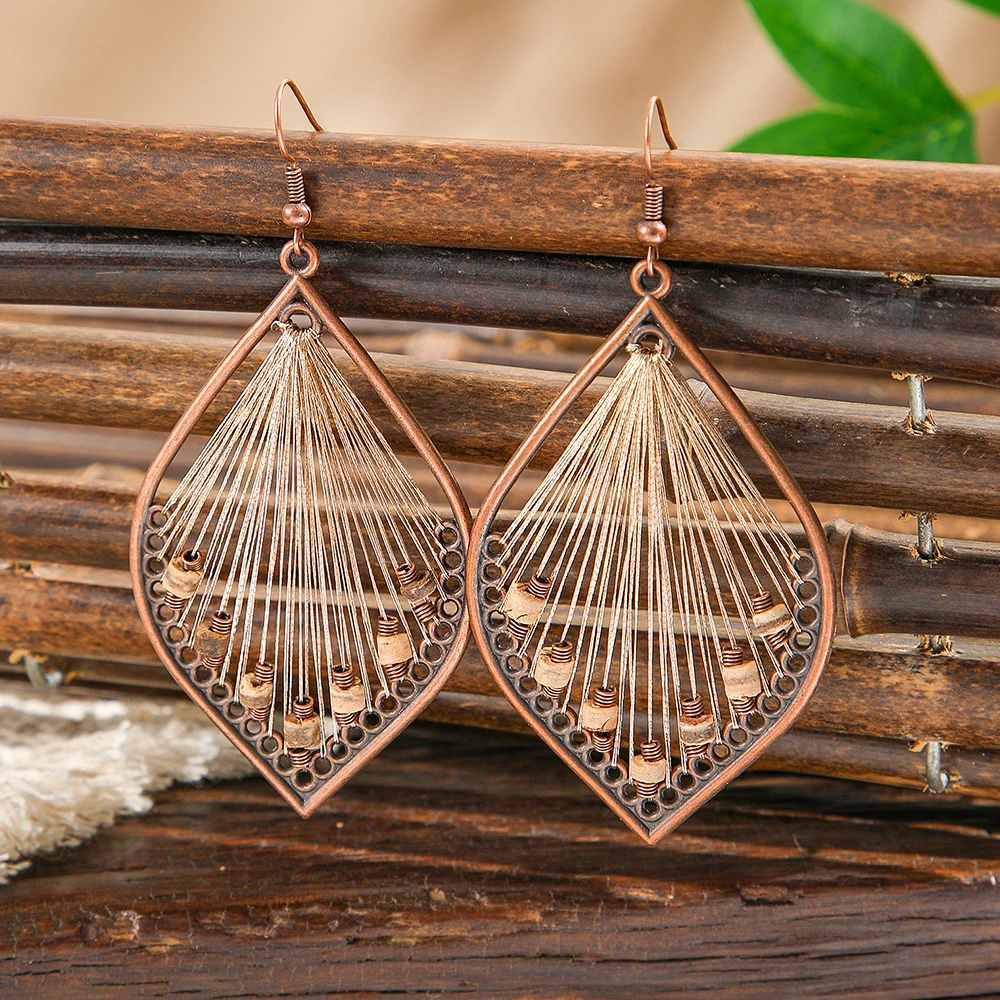 أقراط بوهو المتدلية بتصميم حريري ملون مطرز بإطار معدني مصنوع يدويًا، ملابس يومية للتخسيس والعطلات متعددة الاستخدامات