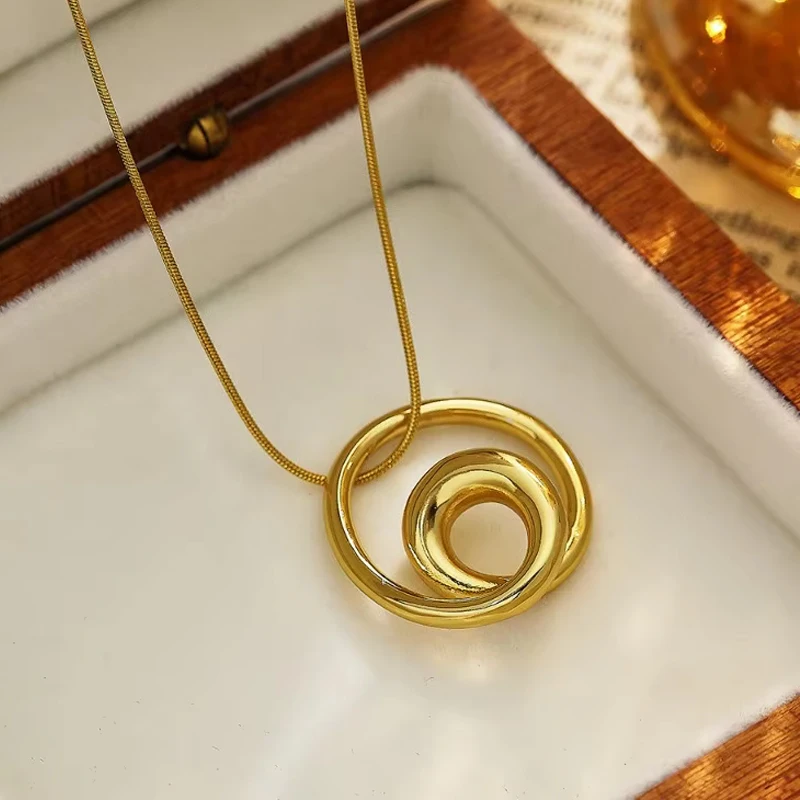 

DLHP Vintage Irregular Spiral Twisted Pendant Necklace For Women Gold Plated Stainless Steel Hollow Simple Jewelry Gifts Femme