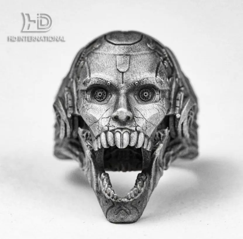 925 punk ring-skull-gothic style-punk male ring-rock index finger accessories-heavy metal roaring ring