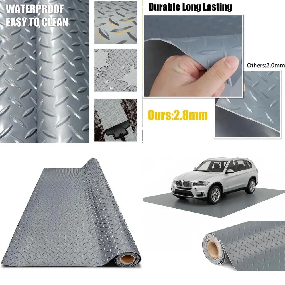 

Thick PVC Garage Floor Mat, Heavy-Duty Waterproof Non-Slip Protector for Cars, Trailers, SUVs, Basements, Gyms (Gray) 4ft x 13ft