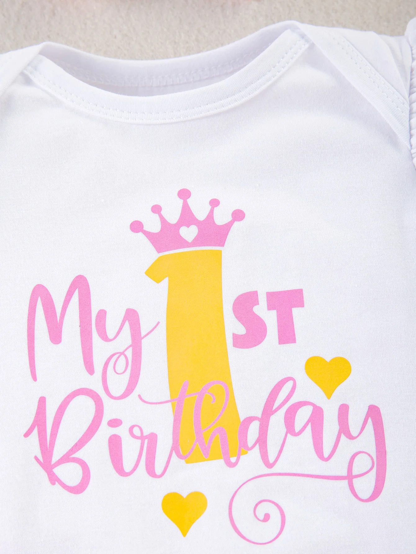 Baby Mädchen 1. Geburtstag Outfit-Set - "Mein 1. Geburtstag" Rüschenärmel-Body + Ombre Tüll-Tutu-Rock + Schleifen-Stirnband, 3-teilig – Detail 4