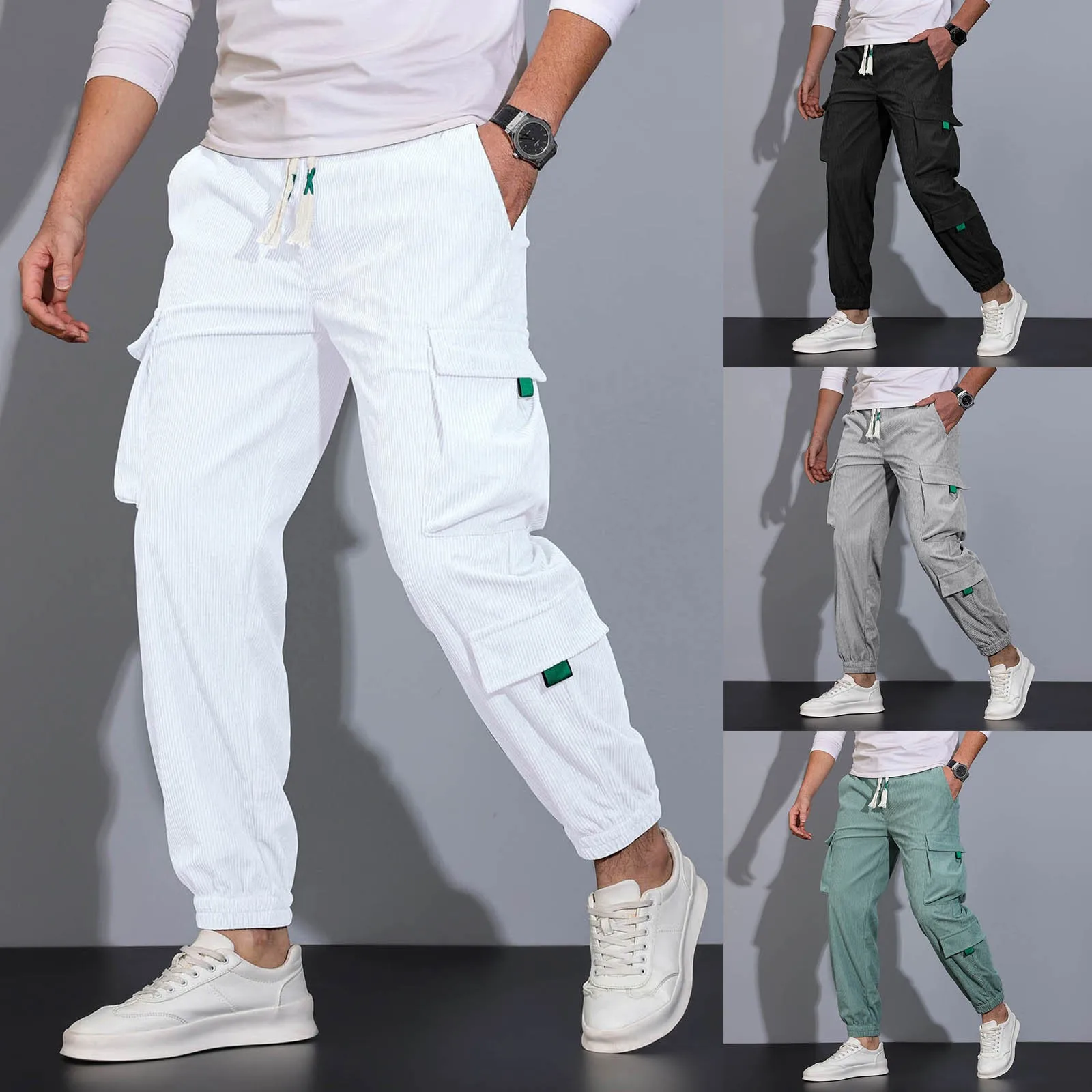 Men's Work Cargo Pants Loose Casual Warmth Corduroy Joggers Tech Pants With Pockets Vintage Jogging Sports Pants For Men