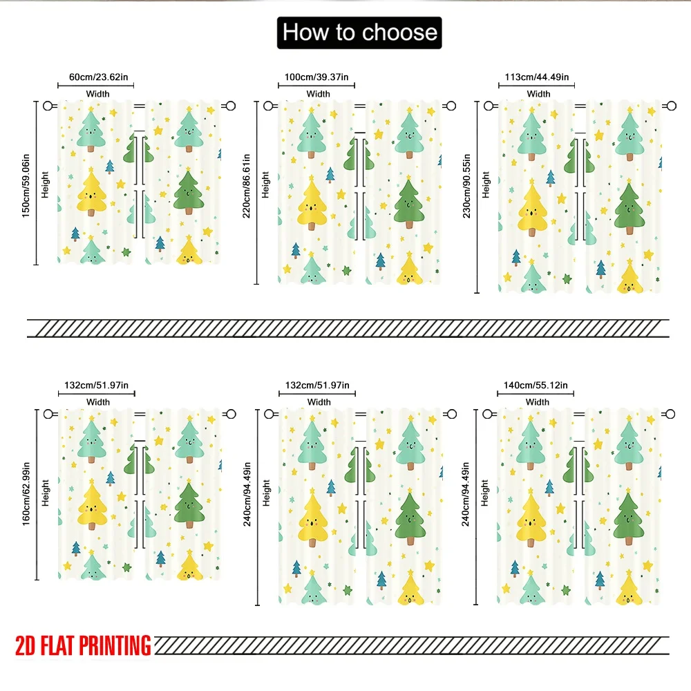 2 قطعة 2D الطباعة المسطحة عيد ميلاد سعيد الستار الشعبي لطيف شجرة عيد الميلاد احتفالية البوليستر دون عطلة الكهرباء #3