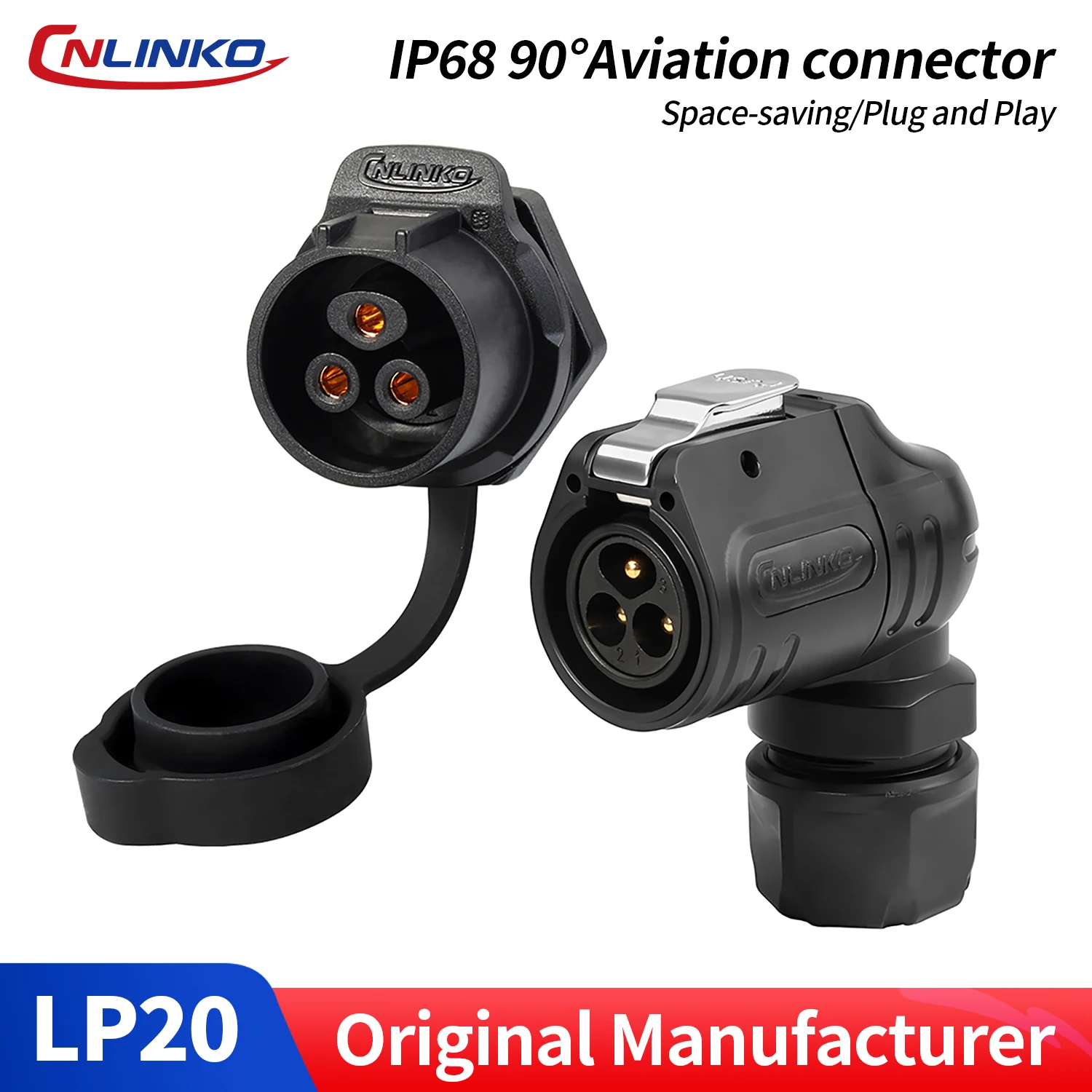 CNLINKO 90° Compact Wiring Waterproof IP68 Industrial Connector PBT LP20 Right Angled Plug for Automatic Machinery Equipment