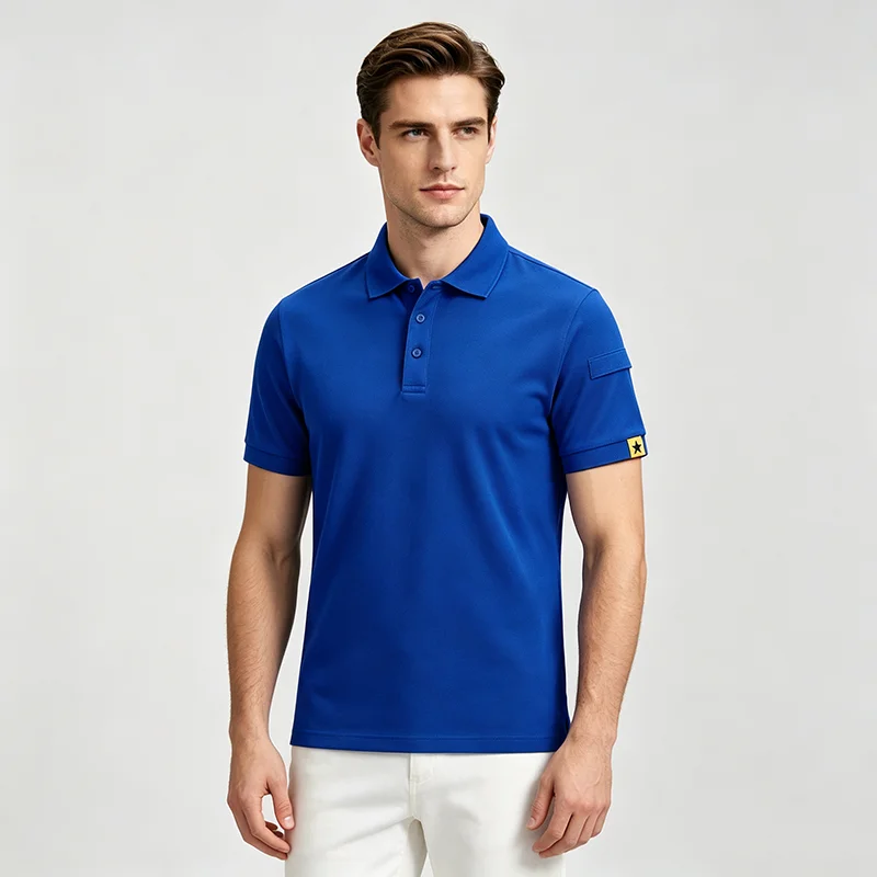 Short Sleeve Polo Shirt Hidden Arm Pocket Button Placket Solid Color Camisas Lapel Collar Slim Fit Tactical Tops Men Clothing