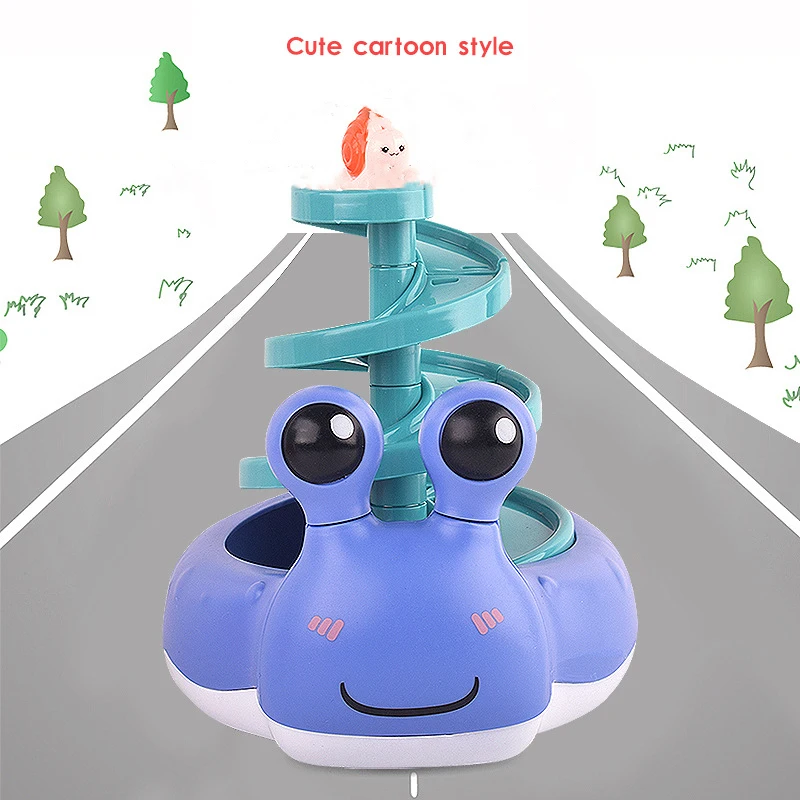 Creative Children Cute Snail Shape Glider Rail Car Rotating Inertial Car Slide Toy with Track Toy Kids Gift Set Red