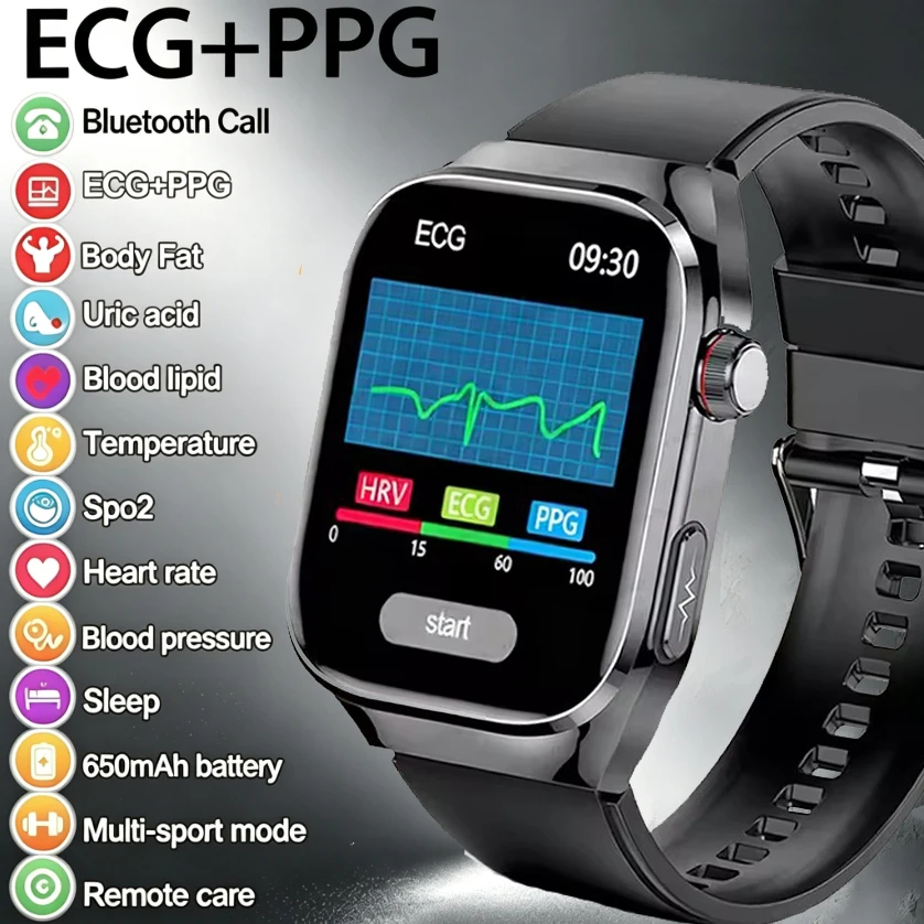 2026 New Nursing Grade Uric Acid Blood Lipids Smart Watch Men ECG+PPG Blood Pressure Heart Rate Bluetooth Call Health Smartwatch