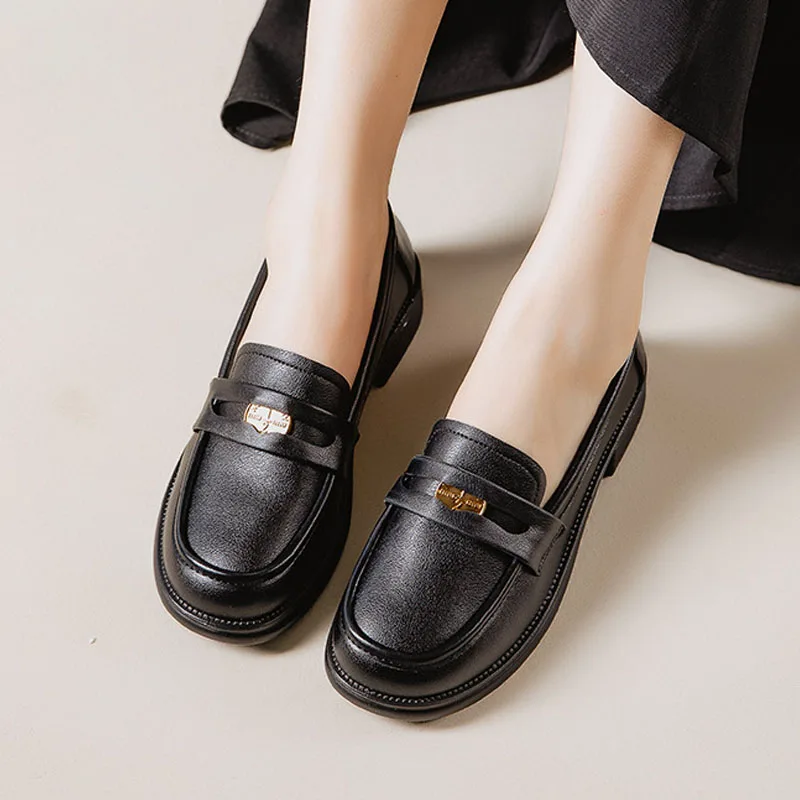 

Женские лоферы Penny с монетами, черные кожаные тонкие туфли из микрофибры, повседневная обувь без шнуровки на низком каблуке с мягкой подошвой, униформа для колледжа