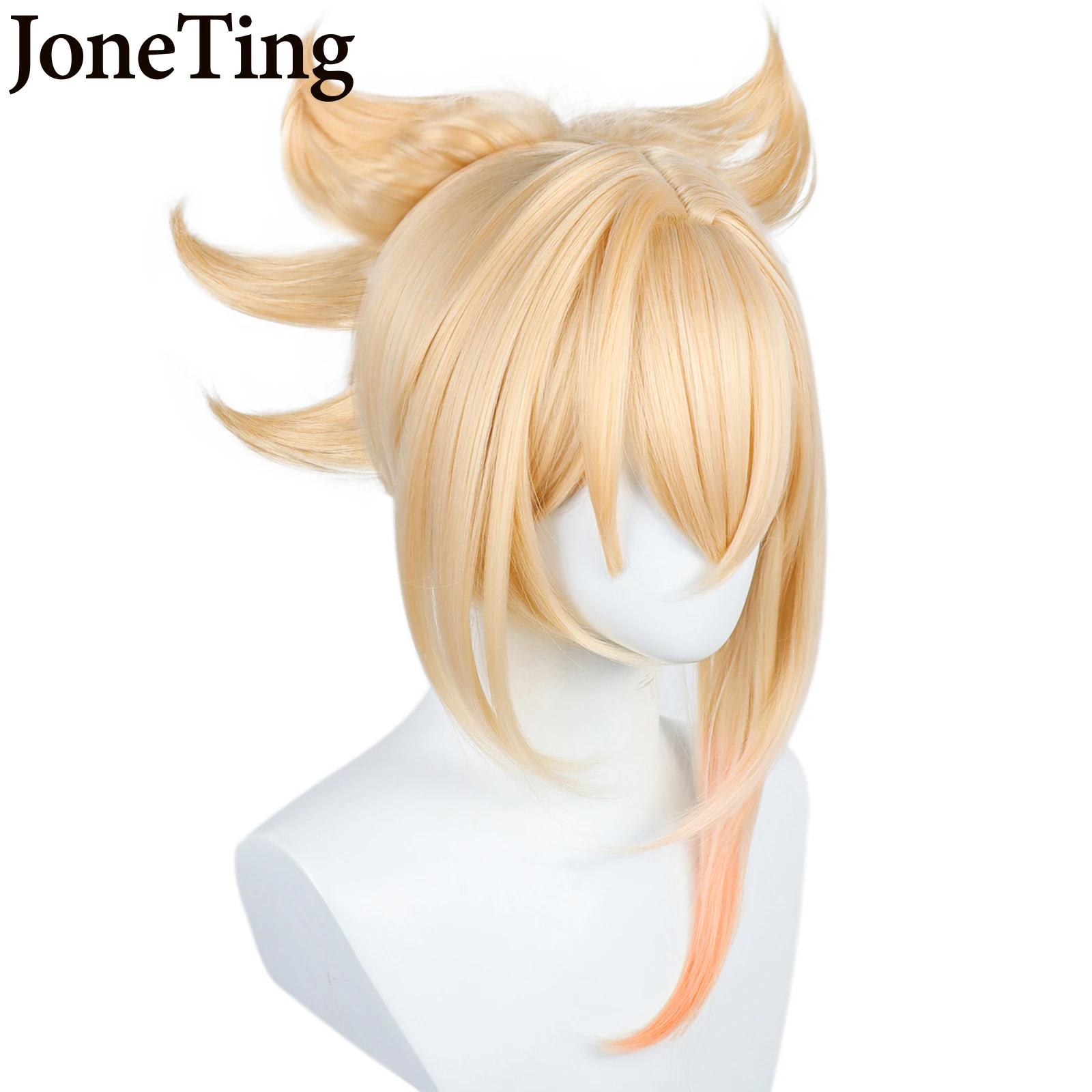 JT Synthetic Yoimiya Cosplay Wigs Game Genshin Impact Blond Orange Ponytail Heat Resistant Fiber Wig Halloween Role Play Party