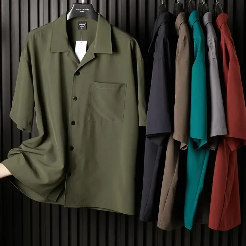 Men Oversized Shirt Jacket Collared Button Down Solid Color Casual Outerwear