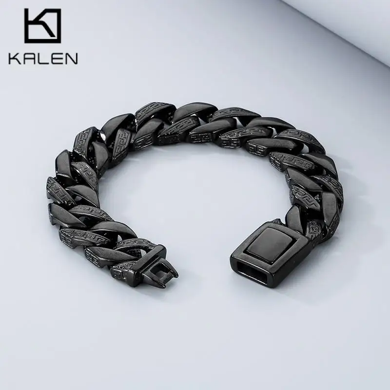Special Pattern Charm Men's Bracelet Punk Black Plating Square Link Chain Bracelet Personalized Stainless Steel Party Jewelry