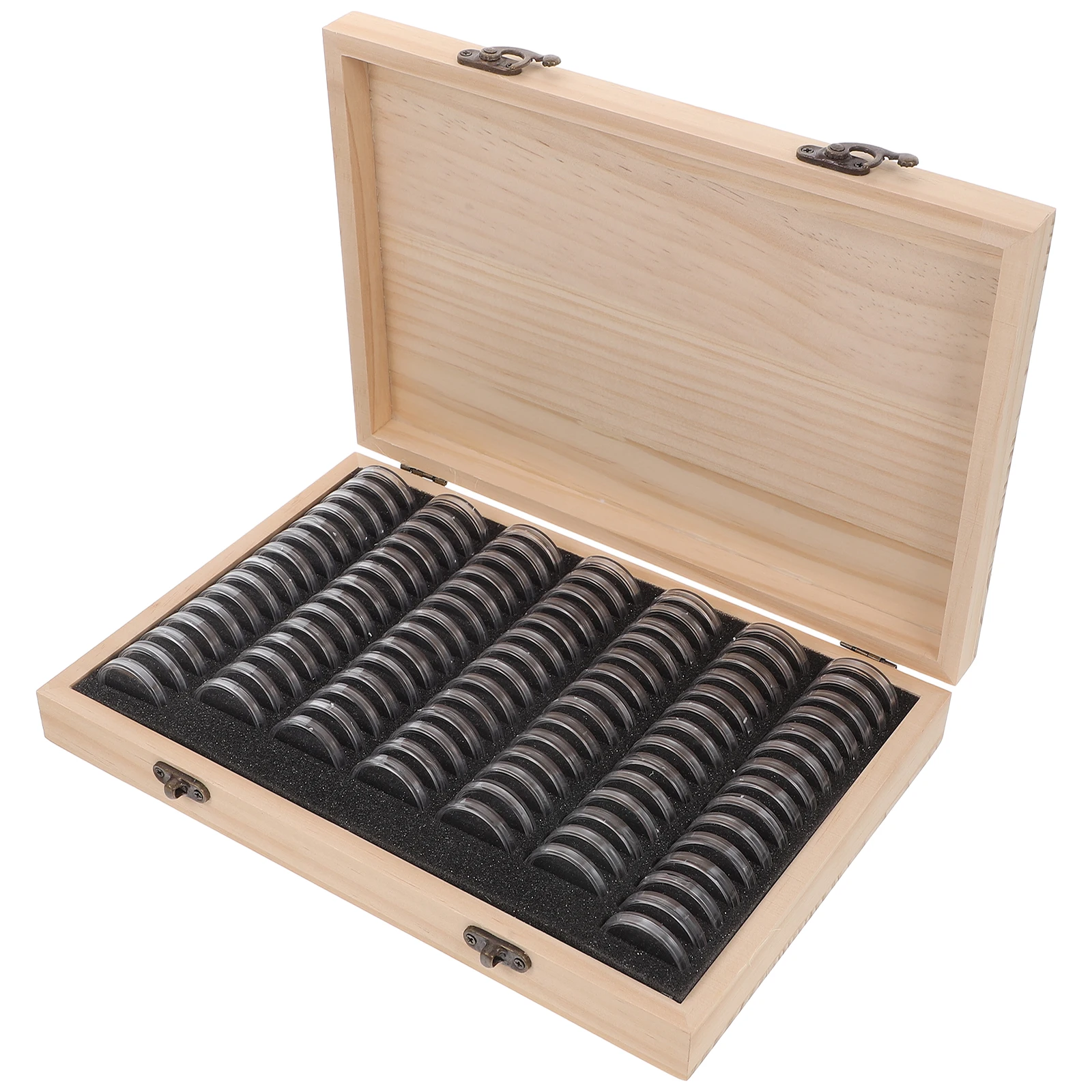 

Wooden Coin Box 100 Capsules Holder EVA Rings Secure Lock Display Case Storage Collectors Supplies Medal Badge ganizer Key Safe