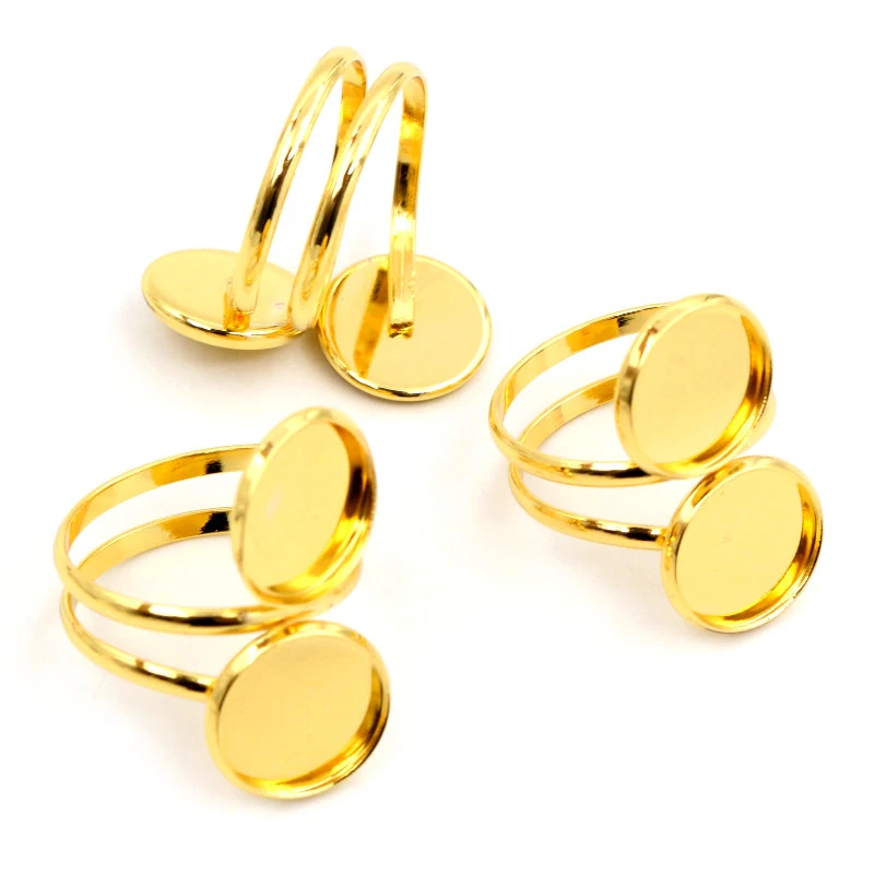 5pcs Stainless Steel Gold Plated 12mm Adjustable Ring Settings Blank/Base,Fit 12mm Glass Cabochons,Buttons;Ring Bezels