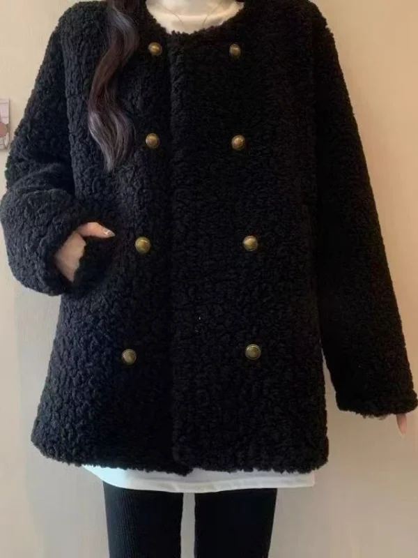 

plus Size Women's Thiened Lamb Velvet ort Coat Casual Loose Double-Breasted Warm Autumn Winter Outerwear Korean Sle