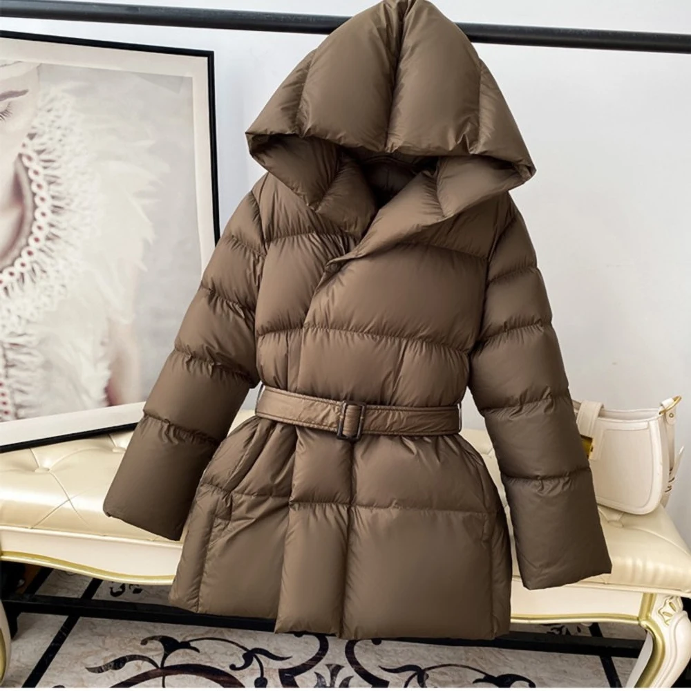 Mid-length Women\'s Thickened Cotton Coats Winter Fashion Versatile Soft Warm Slimm Jacket Korean Fashion Hooded Coats with Belt