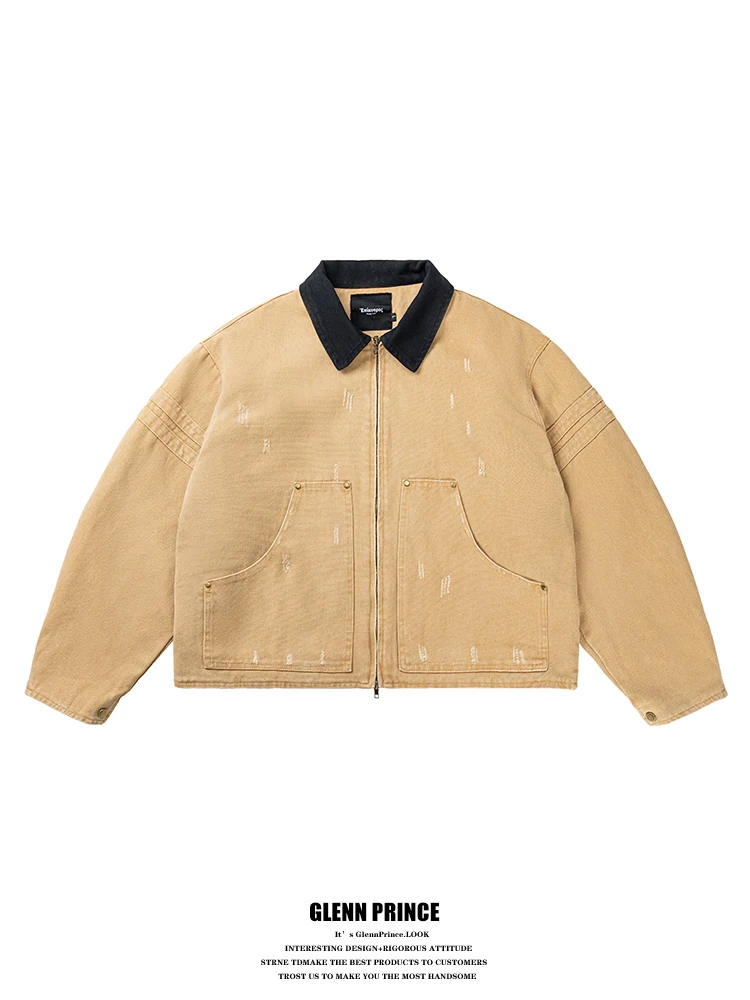 

GPstudio Barnum Sle Vintage Thiened Cotton Jaet ort Collar Workwear for Men Winter Warm Zipper Closure Casual Coat