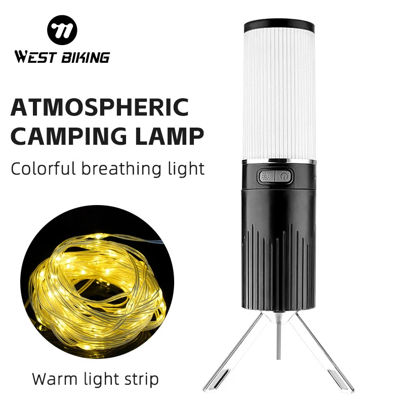 

WEST BIKING Outdoor Atmospheric Lights Ultra Long Life Camping Lamp Portable Rechargeable Tent Lights With Decoration Strips