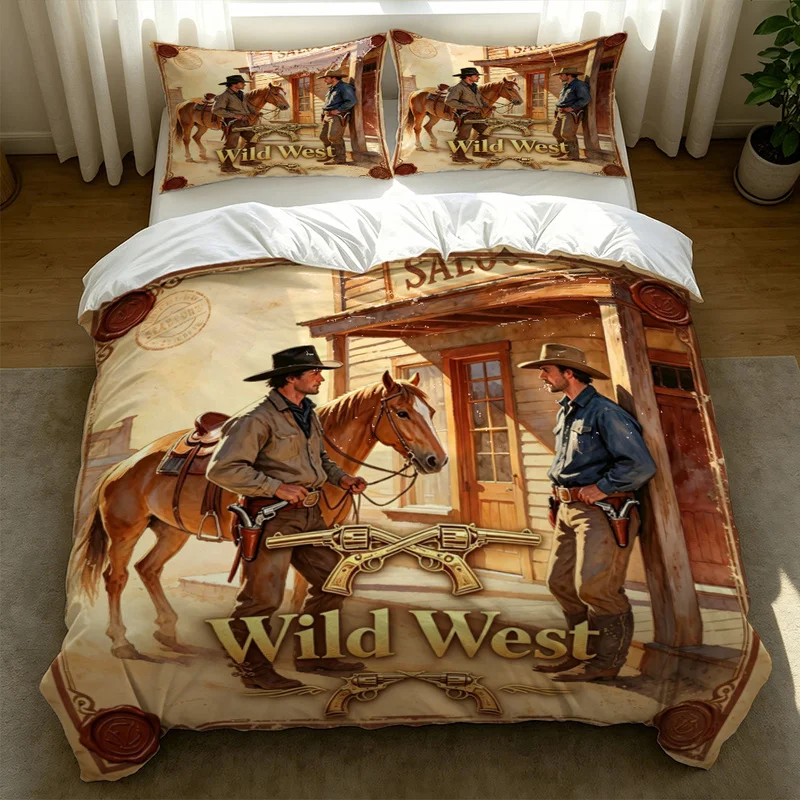 2/3Pcs Microfiber Duvet Cover Set,Ultra-Soft,Breathable,Multi-Sizes,Skin-Friendly,Durable,Cowboy Print,Bedroom Decor