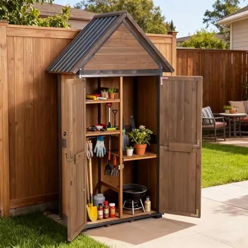 Sheds Outdoor Storage,Garden Shed with Metal Frame Structure and Adjustable Shelves,Large Capacity Storage Tool Cabinet