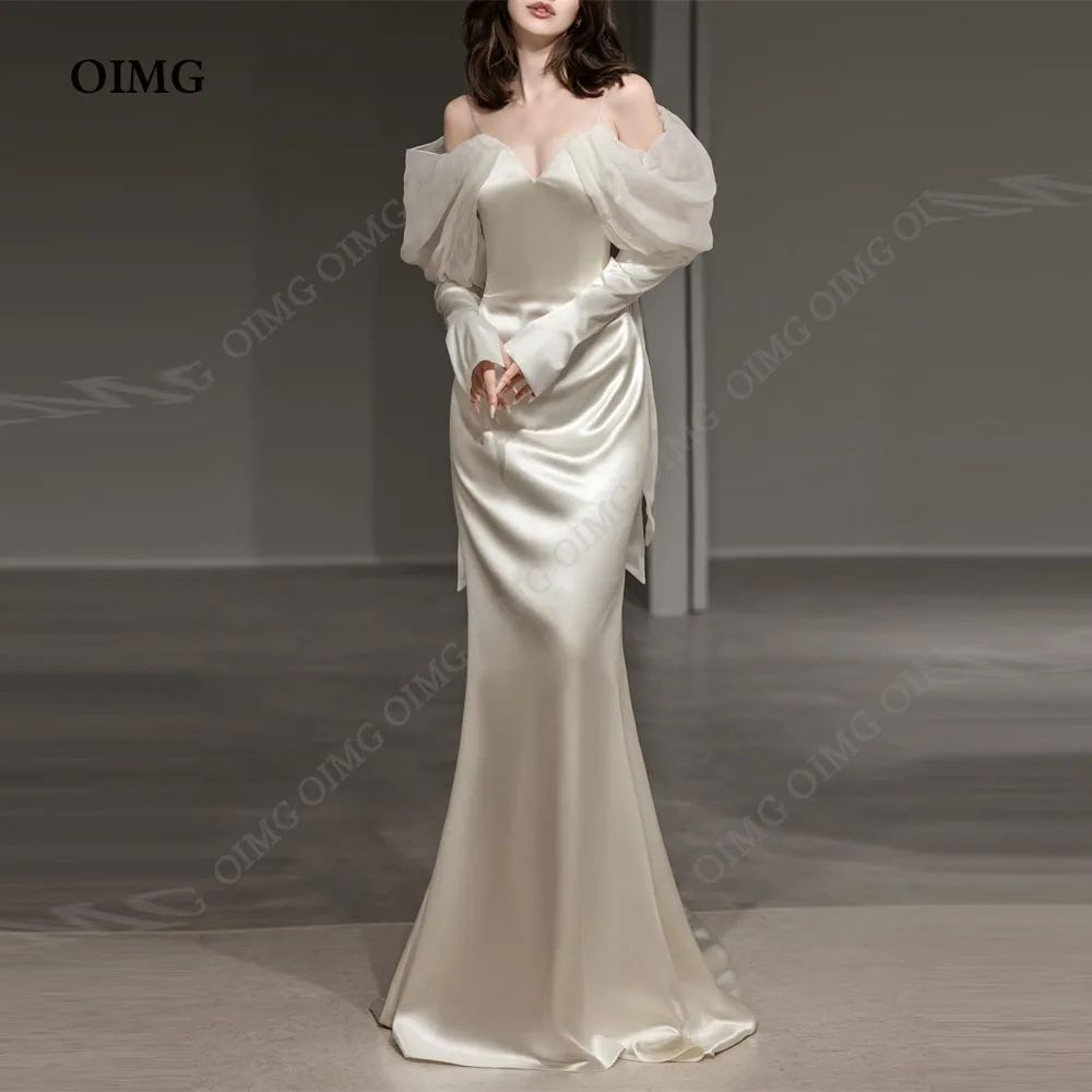 

OIMG Sexy Ivory Mermaid Pricness Wedding Dresses For Women Mermaid Long Satin Tank Satin Custom Made Bride Vestidos De Novia