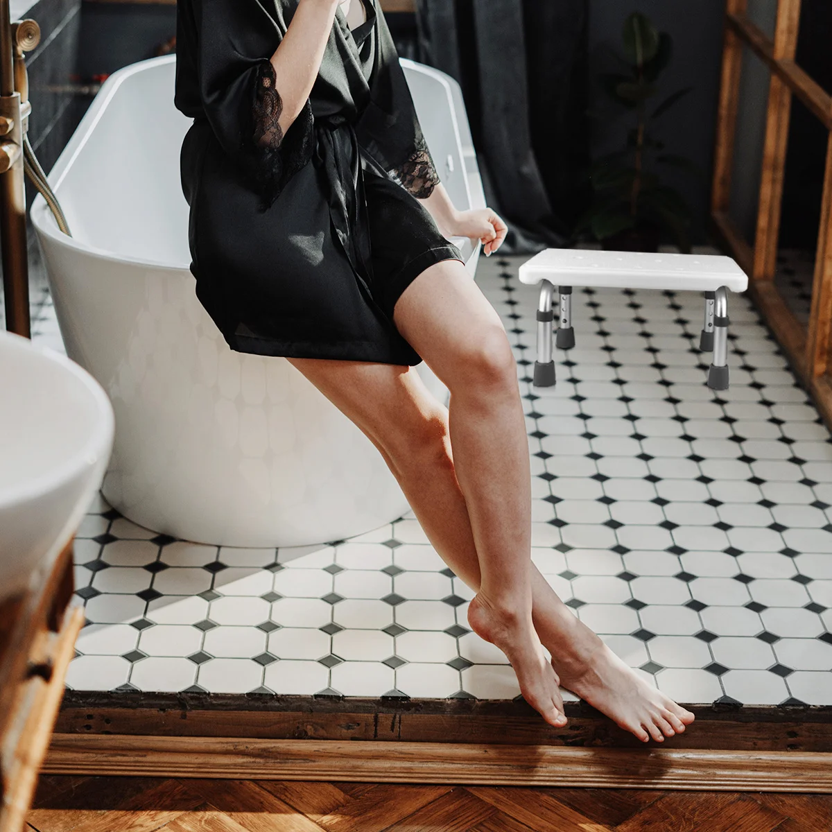 

1 шт. регулируемый по высоте табурет для ванны 41X22 см, емкость 200 кг, нескользящее сиденье из алюминиевого сплава, стул для душа для пожилых людей