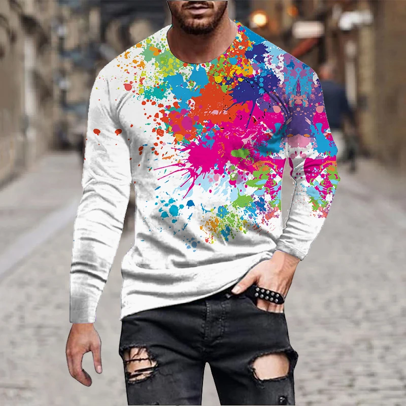 Graffiti Tie Dye 3D Print T-Shirts Men\'s Fashion Long Sleeve T Shirt Casual Streetwear Pullovers Harajuku Tops Kid Tees Clothing