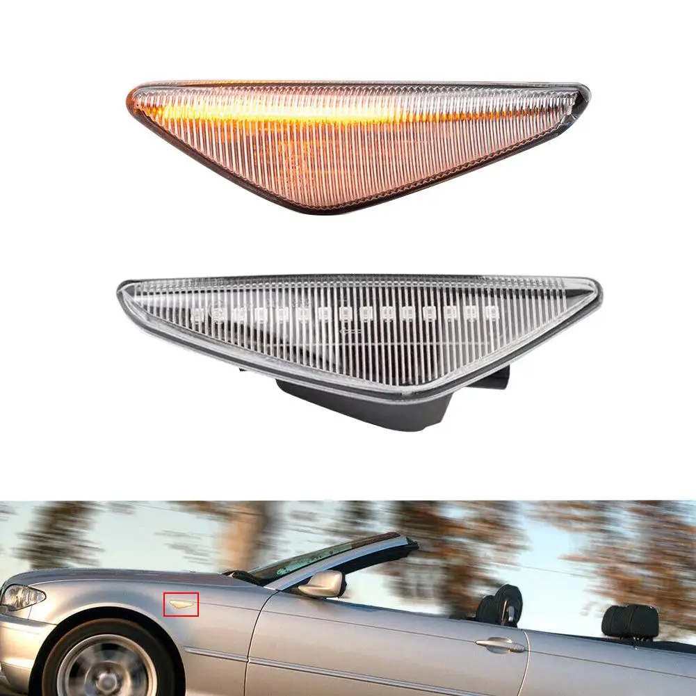 

1Pair Clear Lens Sequential LED Side Fender Marker Lights Fit For BMW 3 E46 325Ci 330Ci Coupe Convertible 2-Door 2004-2006