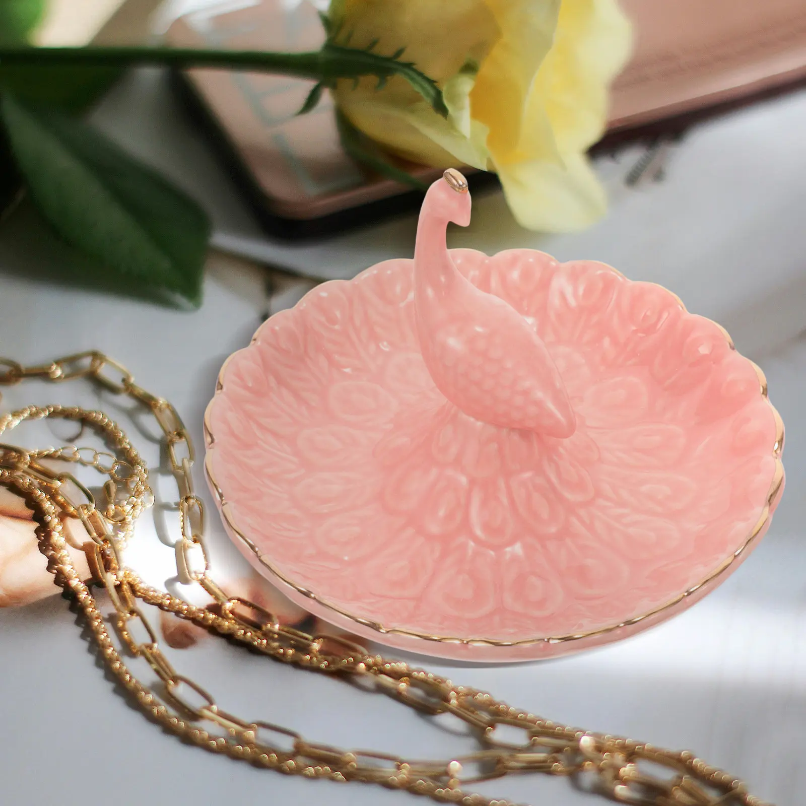 

Peacock Shaped Ceramic Jewelry Tray for Ring Bracelet Earring Storage Display Home Decor Desktop Organizer Countertop Trinket