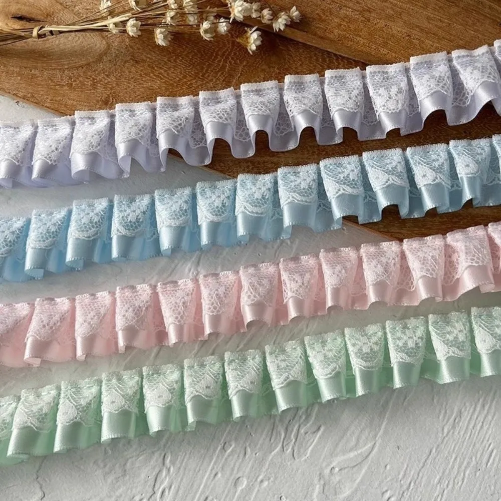 New 3meters Lace Ribbons Trim Pleated High-Grade Ruffled Farbic Trim Garment Dress Hem Handmade Sewing Material Lace Accessories