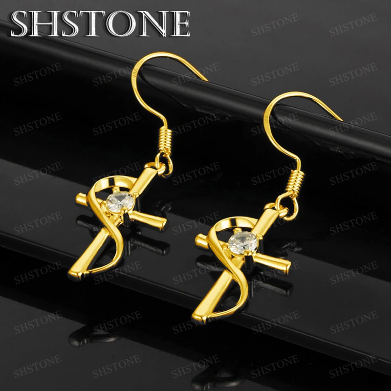 

AAA Zircon 18k Gold Cross Drop Earring Accessories Engagement Wedding Banquet Party Classic Luxury Original Jewelry Gifts