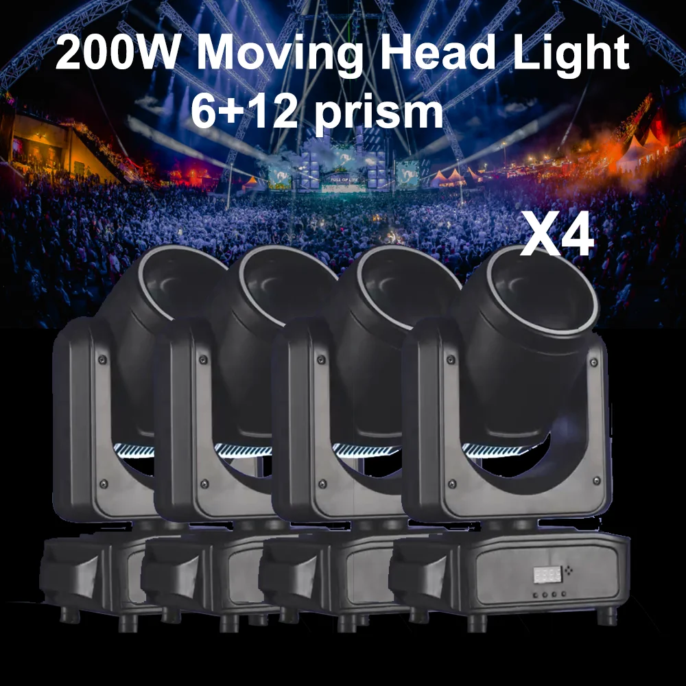 

200W LED Beam Moving Head Light with LED Ring 6+12 prism 15 Patterns DMX Rainbow Effect Light for DJ Disco Show Party Wedding