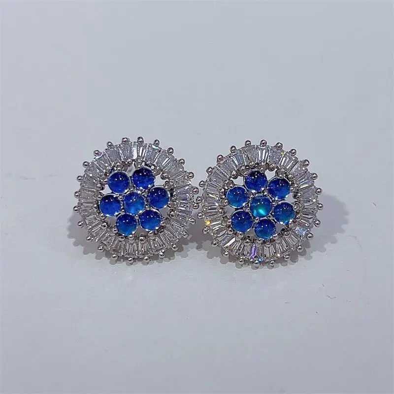 Best Seller ZECAA Jewelry Earrings For Woman With Natural Blue Moon Stone 3*3mm Earrings Jewelry For Woman Lady Wedding