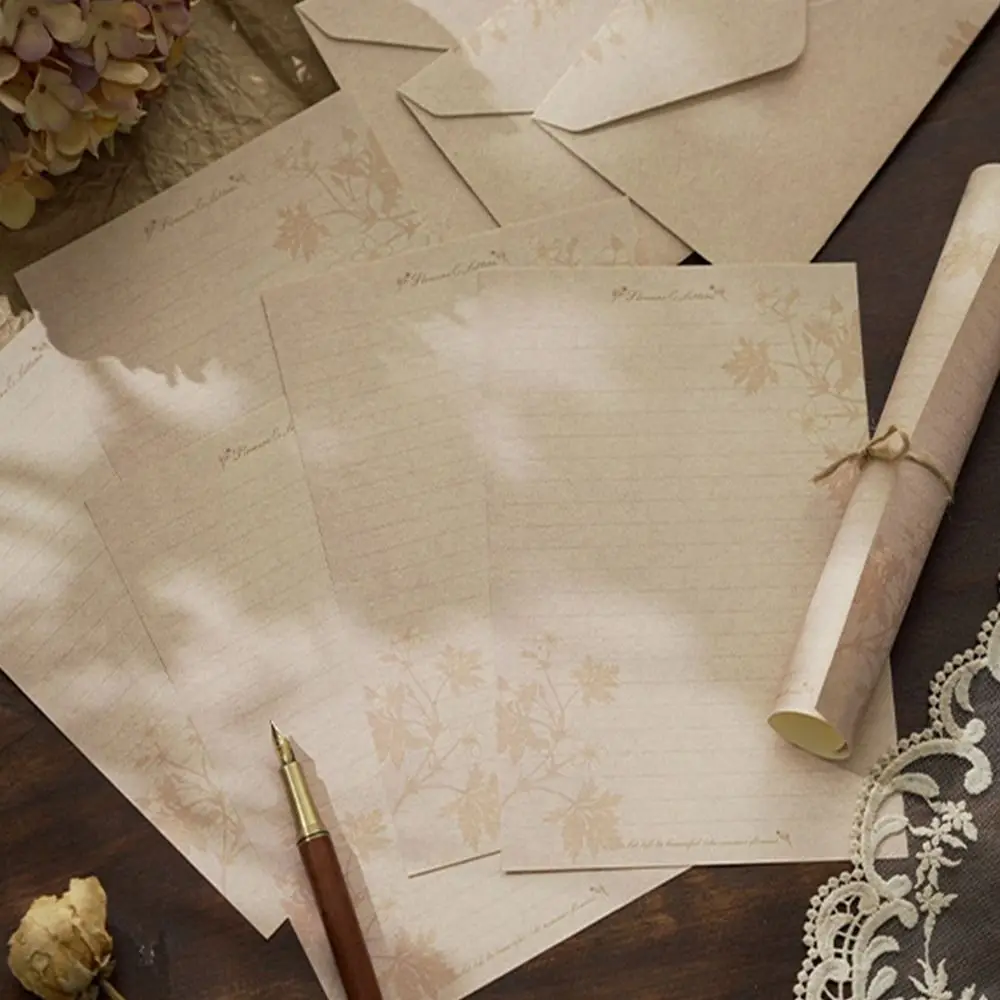 Vintage Flower Envelope Set Classical Writable Letter Paper Sealing Sticker Envelope Set School Office Stationery