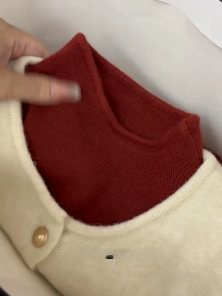 

Soft Red Knitted Sweater Women's Slim Fit Base Layer Top Autumn Winter Lazy Sle Cozy Warm Slimming Inner Wear College Sle