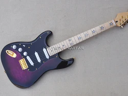 6 Strings Purple Left Hand Electric Guitar with Quilted Maple Veneer,Maple Fretboard,Can be Customized