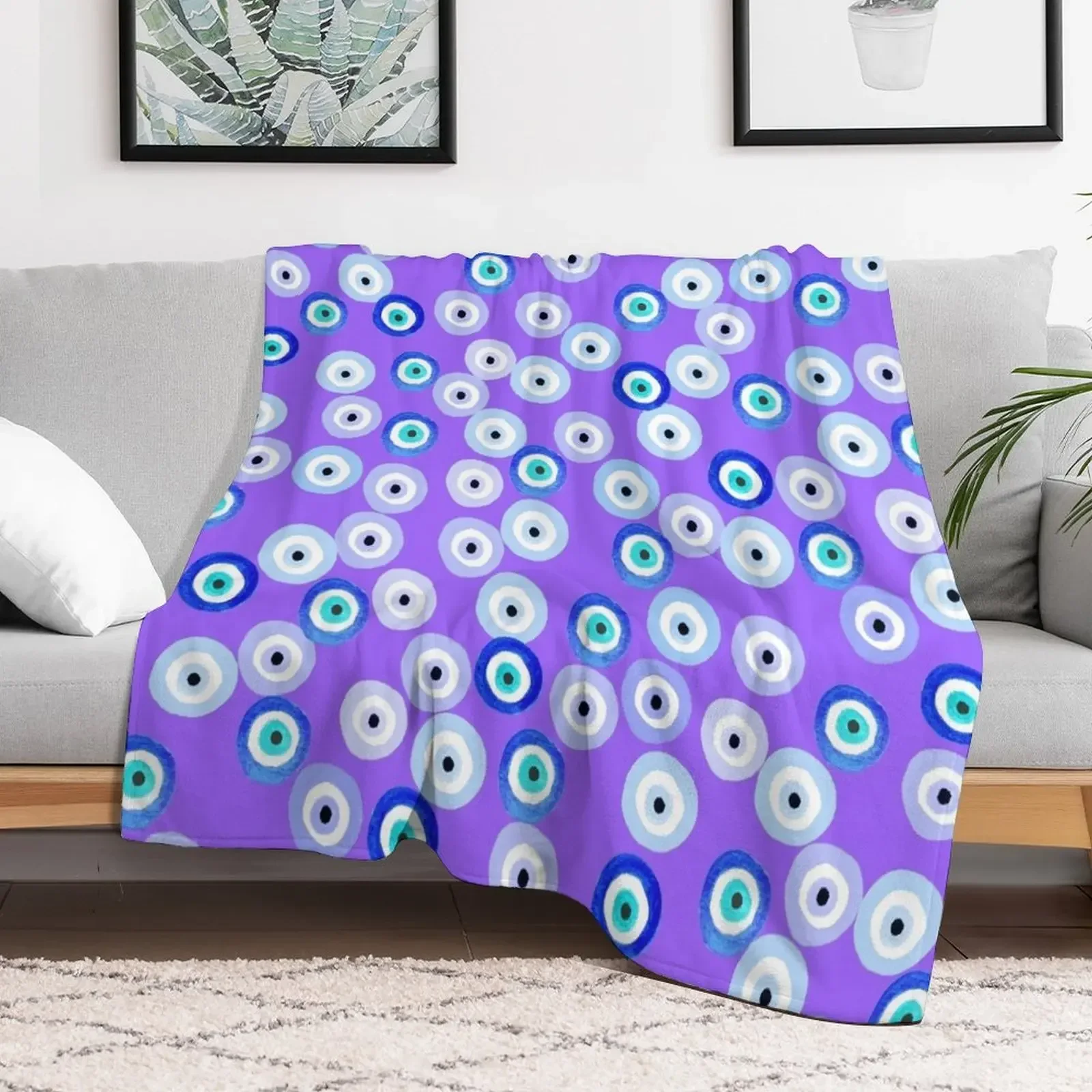 

Evil Eye Pattern Lavender Blue Throw Blanket Baby Moving Blankets