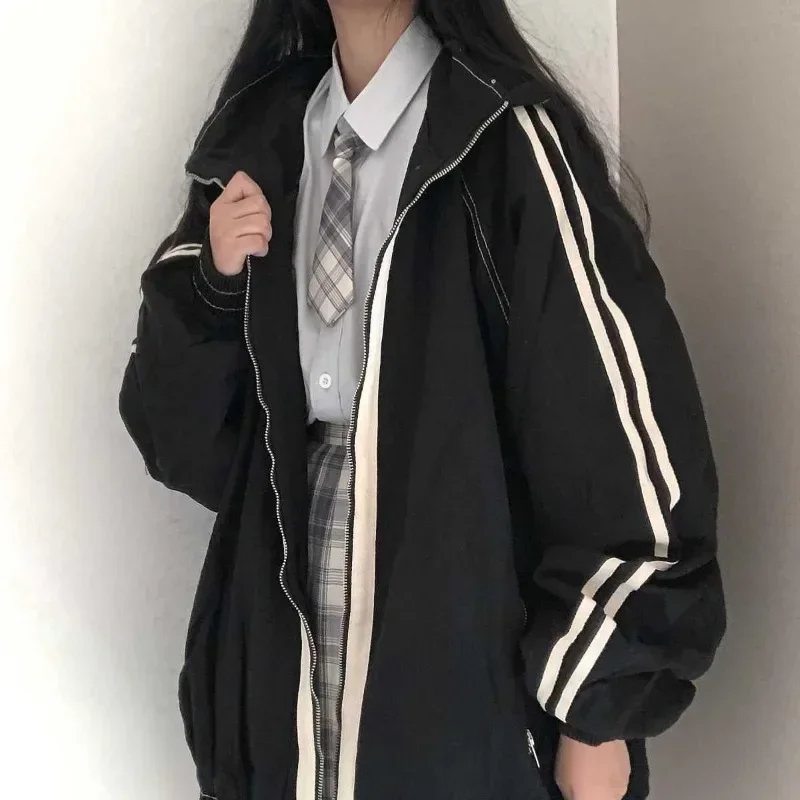 

Vintage Jacket Windbreaker Women Korean Fall Preppy Oversize Jackets Harajuku Zipper Coats Patchwork New Outerwears Casual