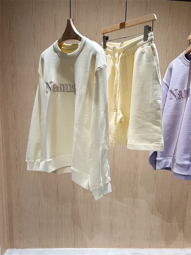 

Spor round Ne Sweatirt And Elastic Waist orts Set Women's Embroidered Letter Casual Comfortable Cotton Two-Piece Suit