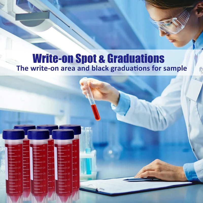 Vertical Centrifuge Tubes, 50 Ml Plastic Test Tubes With Leak-Proof Screw Caps, Polypropylene Container