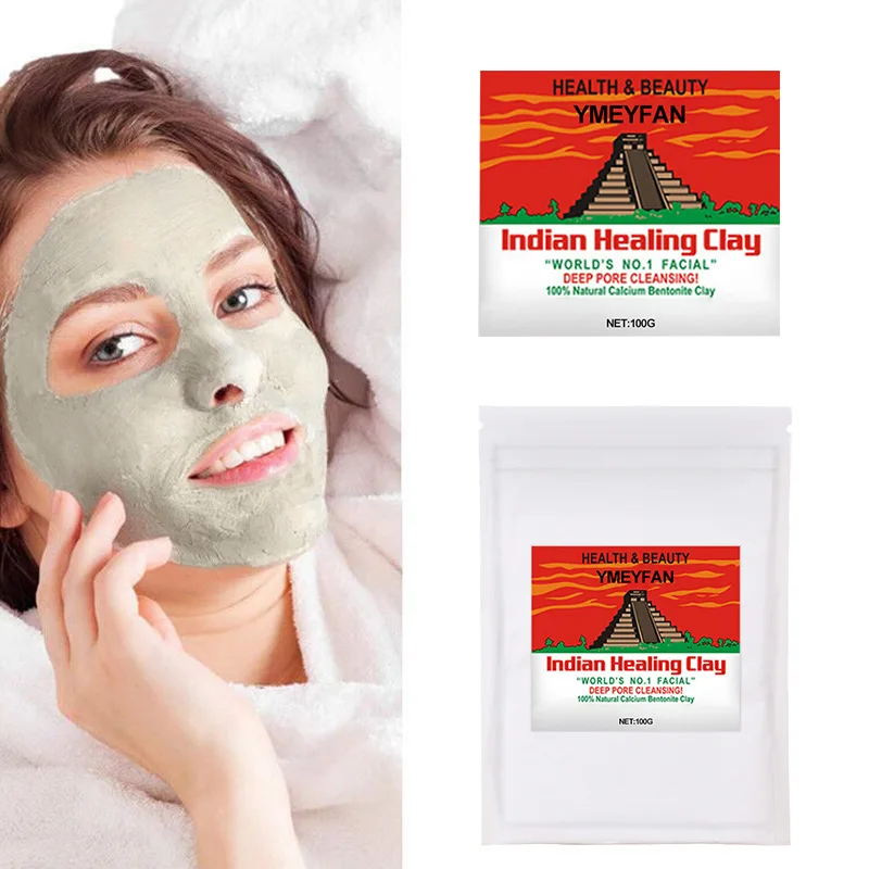 Indian Healing Clay Facial Mask Deep Cleansing Blackhead Remover Brightens Skin Tone Shrink Pores Moisturizing Skin Care