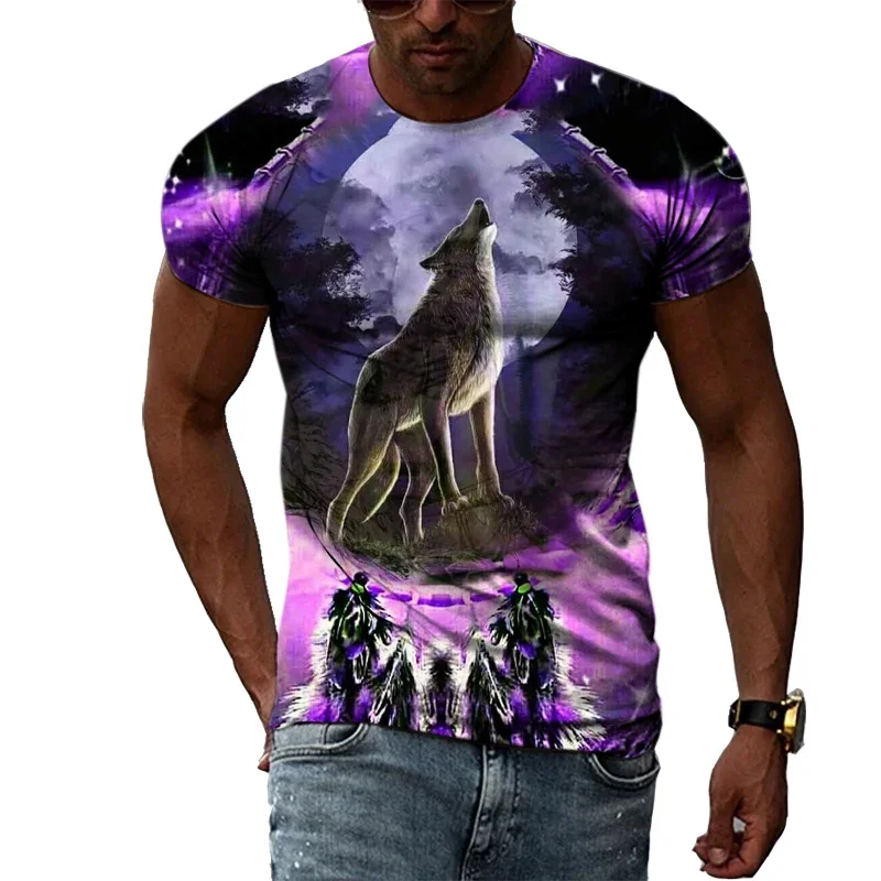 T-shirt à Manches Courtes et Col Rond pour Homme, Vêtement Décontracté, Tendance Hip Hop, Animal, Loup