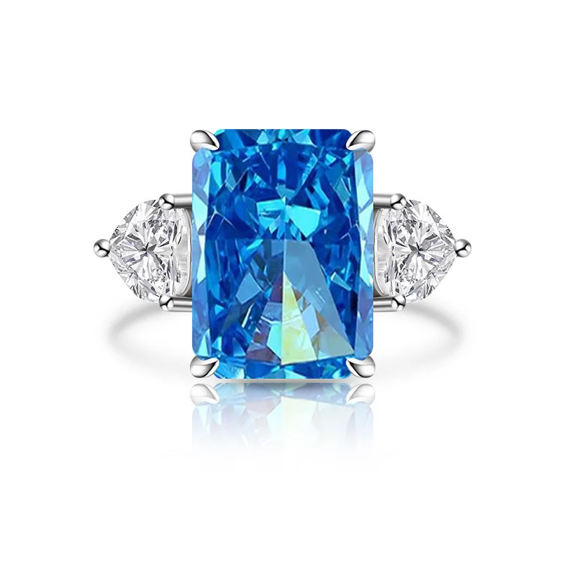 Glänzender farbiger Zirkon-Ring aus 925er-Sterlingsilber mit Eisblumenschliff und großem Karat. Wunderschöner, eleganter Damenring – Detail 12
