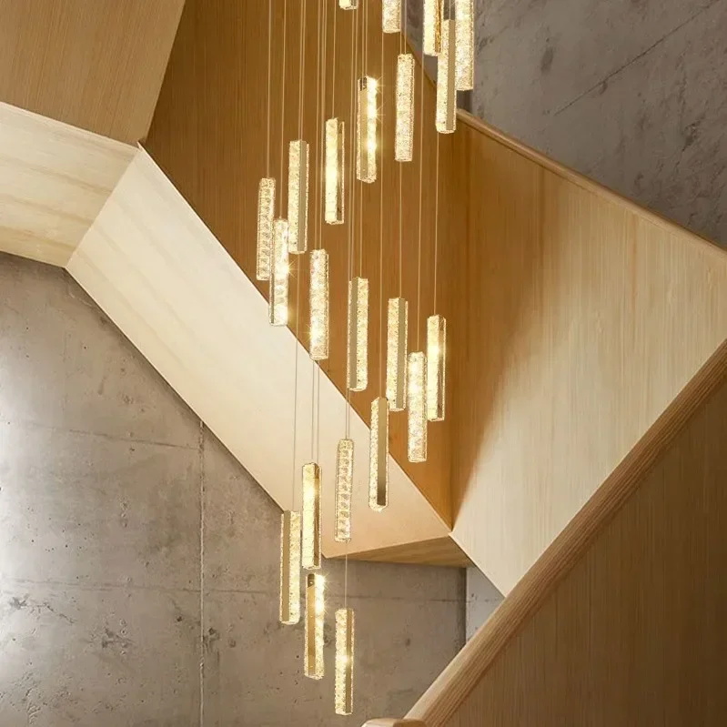new empty living room chandelier stair light duplex building villa crystal long chandelier loft large