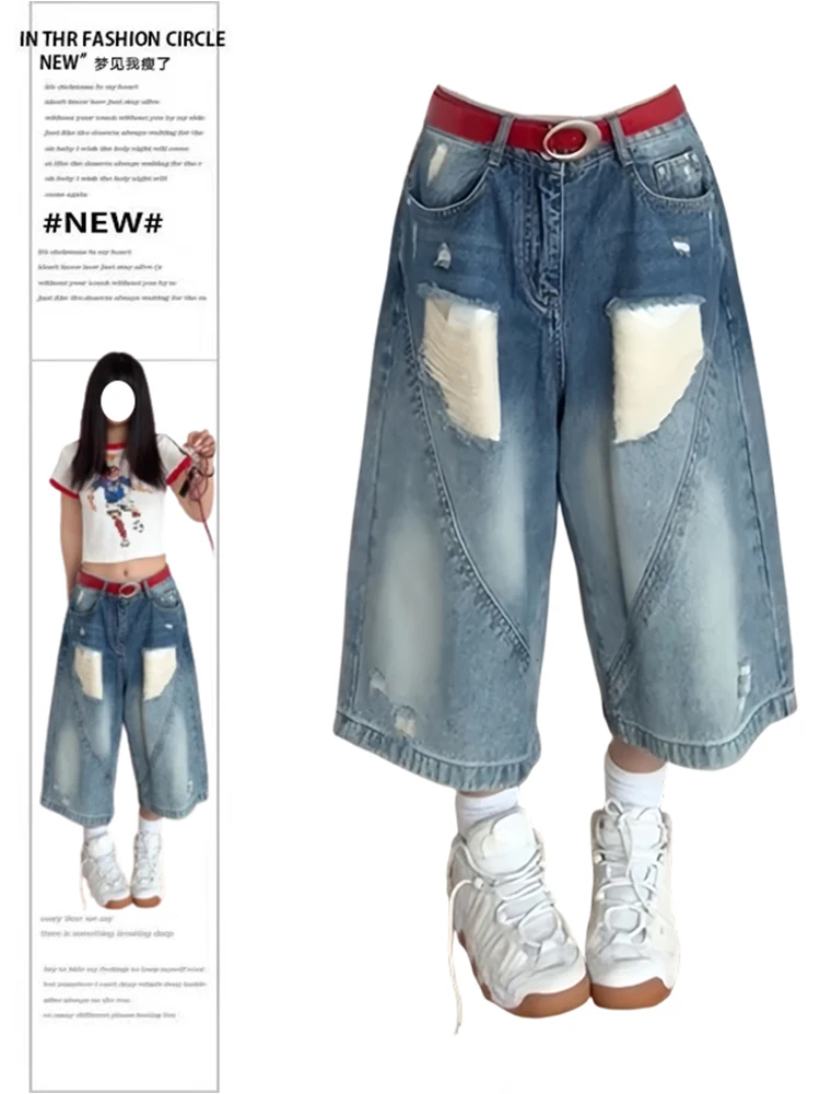 

Summer Women American Tomboy Abi Y2k Streetwear Jorts Gyaru Denim Shorts Japanese Harajuku Ripped Jean Pants Grunge Unisex New