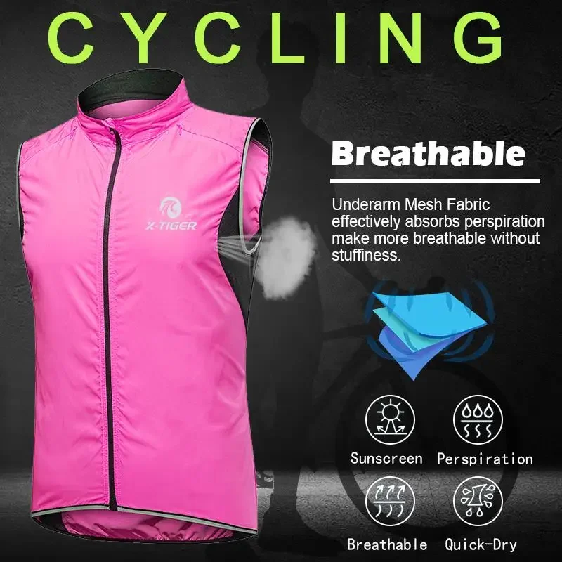 X-TIGER Reflective Safety Cycling Vest Jacket Windproof Bike Clothing Bicycle Jersey Coat Woman Outdoor Sport Sleeveless Jacket